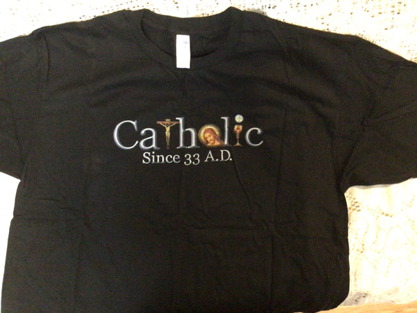 Catholic Since 33 AD black T-shirt Sz 2XL