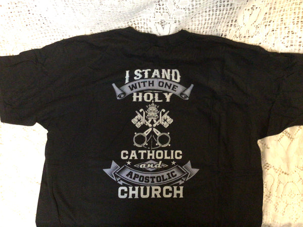 Catholic I Stand With One Holy Catholic black T-shirt Sz 2XL