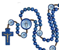 Our Lady of Grace Blue Wood Bead Cord Rosary  CD16