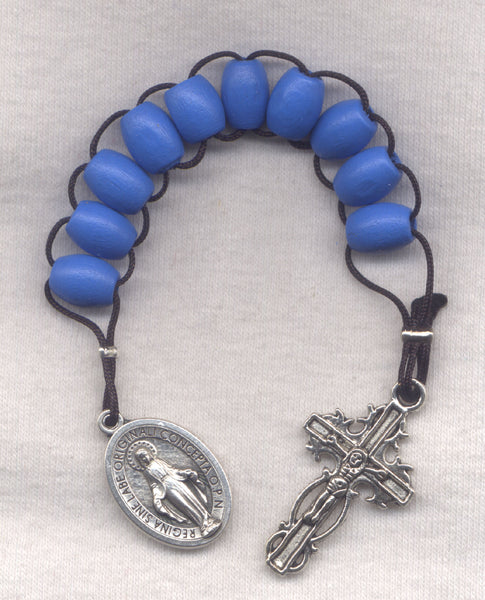 One Decade Pull Rosary Blue Wood Brigittine or Dominican PL03