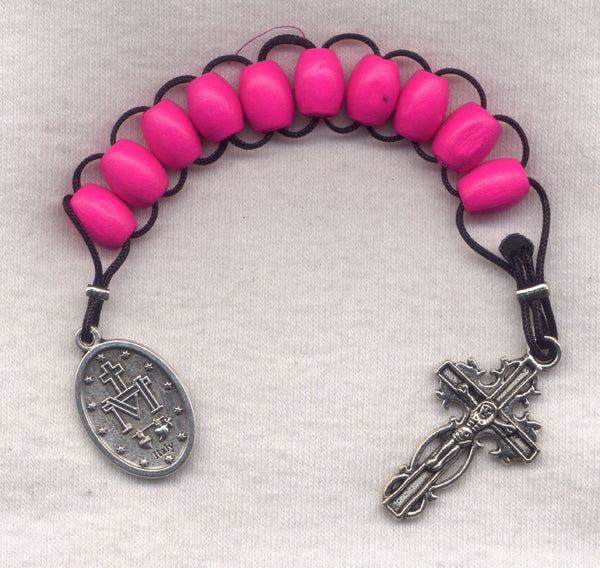 One Decade Pull Rosary Pink Wood Brigittine or Dominican PL05