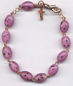 Pink Art Glass One Decade Rosary Bracelet BR021