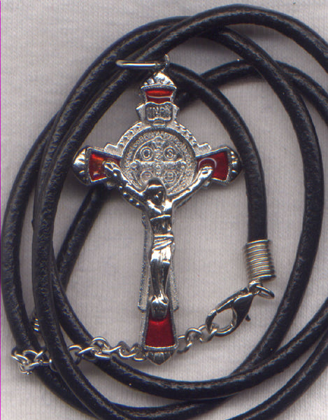 St Benedict Crucifix red enamel necklace NCK01