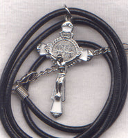 St Benedict Crucifix white enamel necklace NCL02