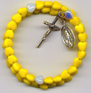 Sunshine Yellow Heart spring wire rosary bracelet BR003